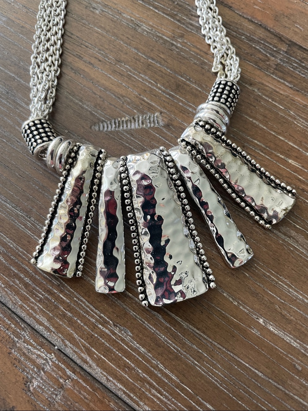 Silver-Tone Hammered Bar Statement Necklace - Women